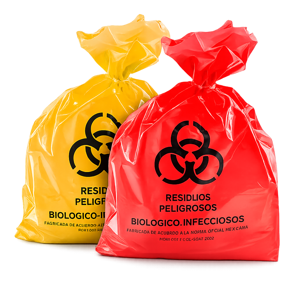 Bolsas RPBI roja y amarilla para residuos biológico-infecciosos