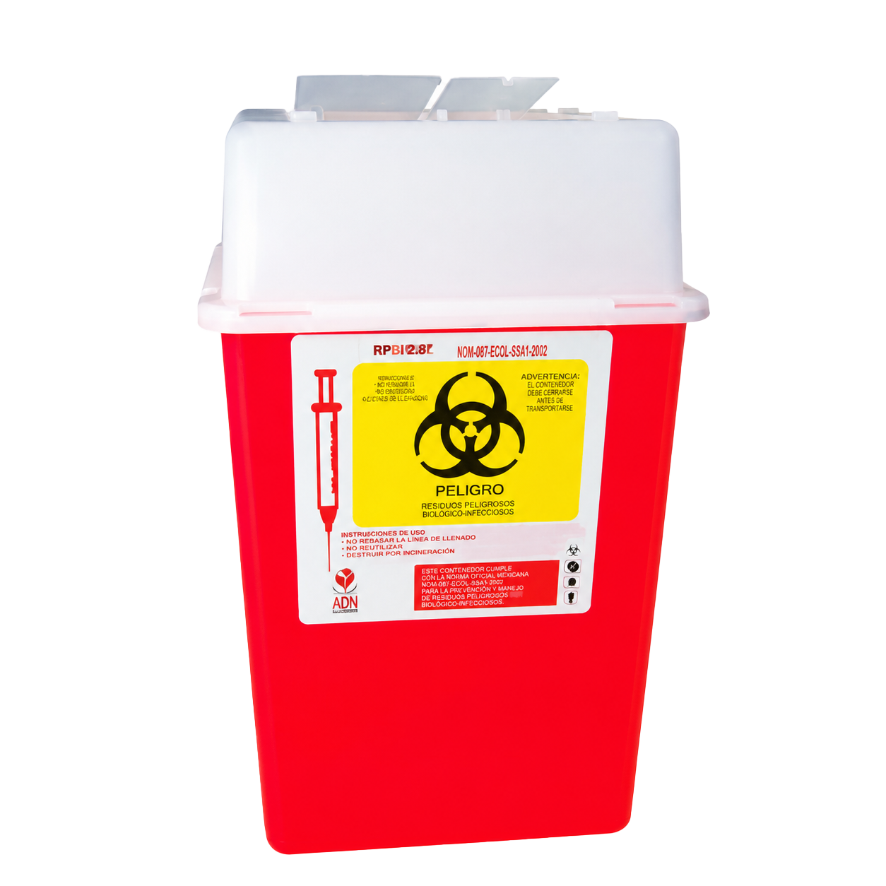 Recolector RPBI rojo PC-4 con tapa blanca para punzocortantes